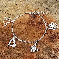Sterling silver charm bracelet, 'Inspiring' - Handmade Sterling Silver Charm Bracelet