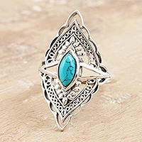 Sterling silver cocktail ring, 'Majestic Sky' - Hand Made Sterling Silver Cocktail Ring from India