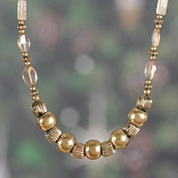 Quartz and brass beaded necklace, 'Ethereal Dame' - Bollywood-Inspired Quartz and Polished Brass Beaded Necklace