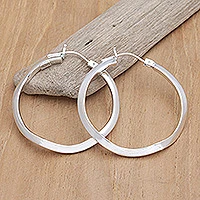 Sterling silver hoop earrings, 'Trendy Aura' - Sterling Silver Modern Hoop Earrings in a High Polish Finish