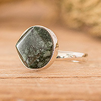 Jade cocktail ring, 'Night Forest' - Modern Sterling Silver and Jade Cocktail Ring from Guatemala