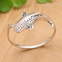 Sterling silver band ring, 'Tiny Whale' - Inspirational Whale-Shaped Sterling Silver Band Ring
