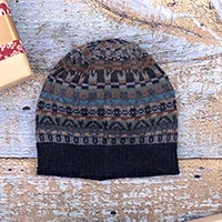 100% baby alpaca hat, 'Sacred Path' - Geometric-Patterned Knit Ribbed Baby Alpaca Hat from Peru