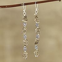 Smoky quartz beaded dangle earrings, 'Gemstone Mist' - Smoky Quartz Beaded Dangle Earrings Crafted in India