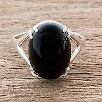 Jade cocktail ring, 'Precious Darkness' - Artisan Crafted Black Jade Cocktail Ring