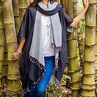 Cotton kimono jacket and scarf set, 'Monochromatic' - Artisan Crafted 100% Cotton Black and Grey Jacket and Scarf