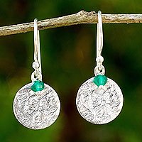 Sterling silver dangle earrings, 'Green Harvest Moon' - Sterling Silver Artisan Crafted Earrings with Green Onyx