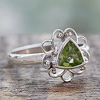 Peridot cocktail ring, 'Delhi in Green' - Peridot and Sterling Silver Handcrafted Ring