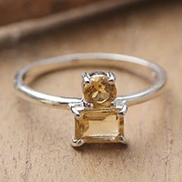 Citrine cocktail ring, 'Double Delight' - Silver Cocktail Ring with Round and Rectangular Citrine Gems