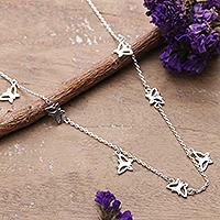 Sterling silver station charm necklace, 'Butterfly Desire' - Butterfly-Themed Sterling Silver Station Charm Necklace