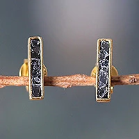 Gold-plated clear quartz stud earrings, 'Victorious Bliss' - 18k Gold-Plated Rectangular Clear Quartz Stud Earrings