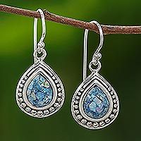 Roman glass dangle earrings, 'Ancient Teardrops' - Drop-Shaped Roman Glass Dangle Earrings from Thailand