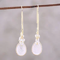Gold plated rose quartz dangle earrings, 'Regal Beauty' - 18k Gold Plated Rose Quartz Dangle Earrings from India