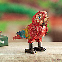 Wood figurine, 'Tropical Feathers' - Hand-Carved Cedar Wood Macaw Figurine with Painted Finish