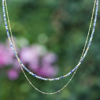 Gold-accented lapis lazuli beaded strand necklace, 'True Reflections' - 6-Carat Lapis Lazuli Strand Necklace with 24k Golden Plating