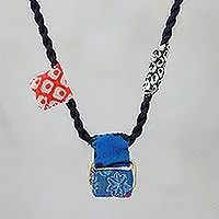 Cotton pendant necklace, 'Easy Breezy' - Adjustable Printed Cotton Pendant Necklace from Thailand