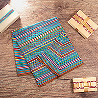 Alpaca blend throw blanket, 'Andes Lagoon' - Handwoven Striped Throw Blanket in Turquoise from Peru