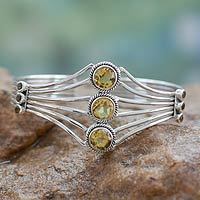 Citrine cuff bracelet, 'Glamour' - Modern Sterling Silver and Faceted Citrine Cuff Bracelet