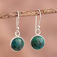Sterling silver dangle earrings, 'Blue Green World' - Blue-Green Chrysocolla Dangle Earrings in Sterling Silver