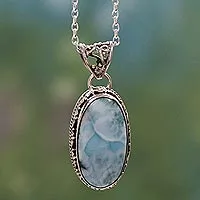 Larimar pendant necklace, 'Sky Delight' - Hand Crafted Sterling Silver and Larimar Necklace