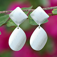 Sterling silver dangle earrings, 'Contemporary Chic' - Brushed-Satin Finished Textured Silver Dangle Earrings