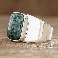 Men's jade single stone ring, 'Virtue in Green' - Green Jade Men's Statement Ring from Guatemala