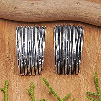 Sterling silver button earrings, 'Magical Dream' - Modern Sterling Silver Button Earrings with Oxidized Finish