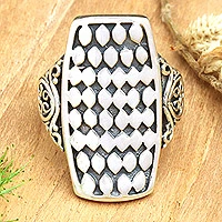 Sterling silver cocktail ring, 'Circle Shield' - Sterling Silver Circle Motif Cocktail Ring from Bali