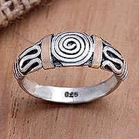 Gold-accented cocktail ring, 'Ancient Motif' - Gold-Accented Spiral-Motif Cocktail Ring