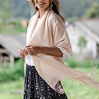 Wool shawl, 'Luxurious Embrace' - Woven 100% Wool Shawl with Fringes from India