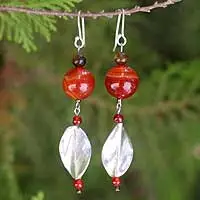 Tiger's eye and carnelian dangle earrings, 'Sunset Horizon' - Tiger's eye and carnelian dangle earrings