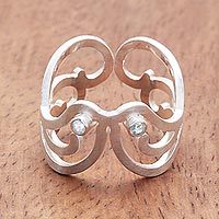 Blue topaz band ring, 'Doves of Peace' - Hand Crafted Blue Topaz Ring