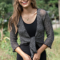 Knit jacket, 'Chic Shrug in Black Metallic' - Knit Jacket and Shrug in Black with Silver Lurex Accents