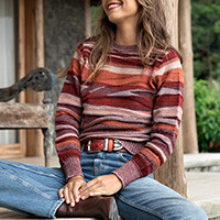 100% alpaca sweater, 'Mines of Maras' - Burgundy and Brown Soft Woven 100% Alpaca Pullover Sweater