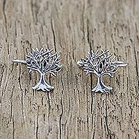 Sterling silver ear cuffs, 'Eternal Trees' - Handcrafted Sterling Silver Tree Ear Cuffs from Thailand