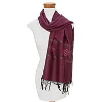 Cotton blend scarf, 'Diamond Diva in Purple' - Handwoven Purple Cotton Blend Scarf with Diamond Motif