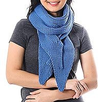 Cotton scarf, 'Ascot Charm in Iris' - Knit Cotton Wrap Scarf in Iris from Thailand
