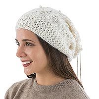 100% alpaca hat or neck warmer, 'Stylish in Ivory' - Hand Knitted Ivory Color Alpaca Neck Warmer or Hat