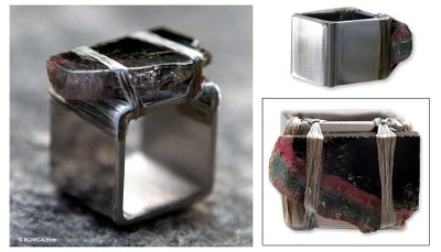 Square Stainless Steel Ring with Tourmaline