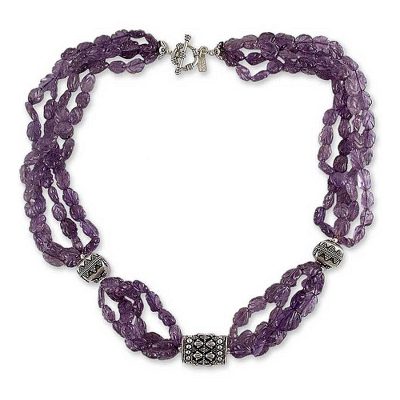 Amethyst beaded necklace, Grape Twist