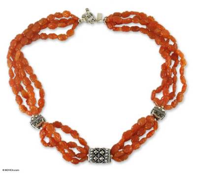 Carnelian beaded necklace, Orange Twist
