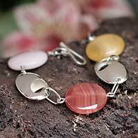Rose quartz and rhodochrosite link bracelet,
