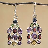 Amethyst and garnet dangle earrings,