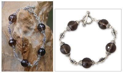 Smoky quartz link bracelet, Regal Elegance (8-inch)
