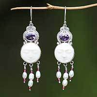 Amethyst and pearl dangle earrings,