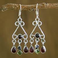 Garnet and peridot chandelier earrings,