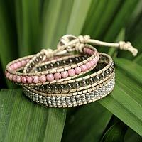 Rhodonite and smoky quartz wrap bracelet,