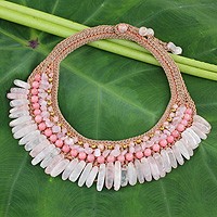 Rose quartz beaded choker,