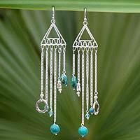 Pearl and chrysocolla chandelier earrings,