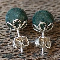 Dark green jade stud earrings,